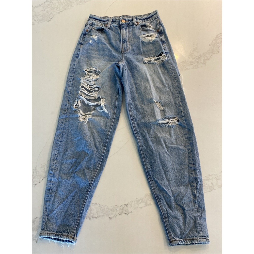 American Eagle 90s Jeans Womens 0 Mom Jean Retro Distressed Denim Light Wash‎